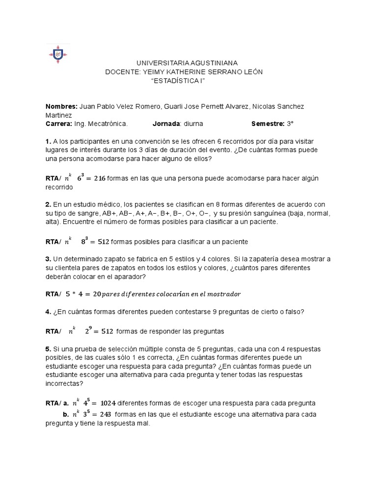 Ejercicios de Combinatoria y Permutaciones | PDF | Salud y bienestar ...