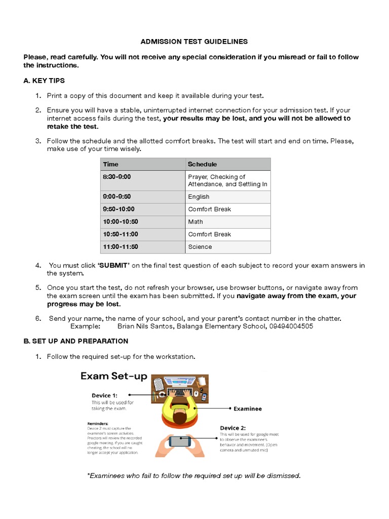 Admission Test Guidelines and Setup | PDF | Headphones | Test (Assessment)