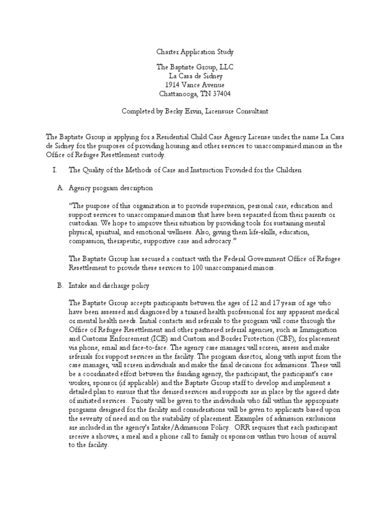 The Baptiste Group Charter Application Study PDF Emergency