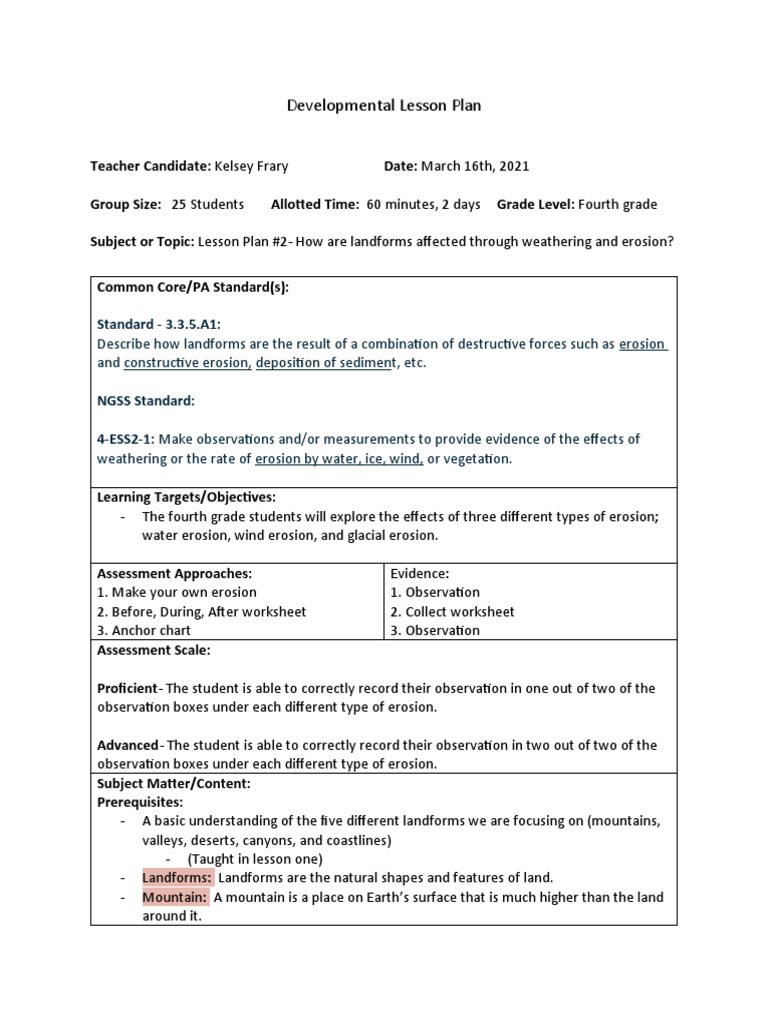 Fourth Grade Erosion Lesson Plan | PDF | Erosion | Weathering