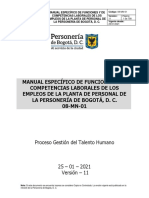 08-MN-01 Manual Específico de Funciones y de Competencias Laborales Personería de Bogotá D. C. V11