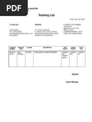 Packing List