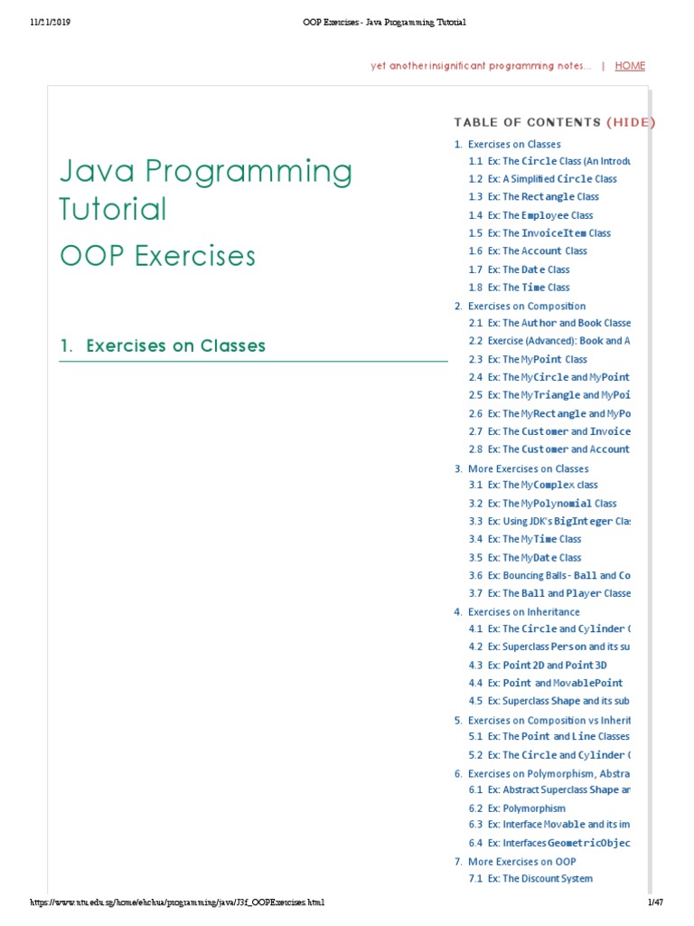 OOP Exercises Java Programming Tutorial (Coursehero) | PDF ...
