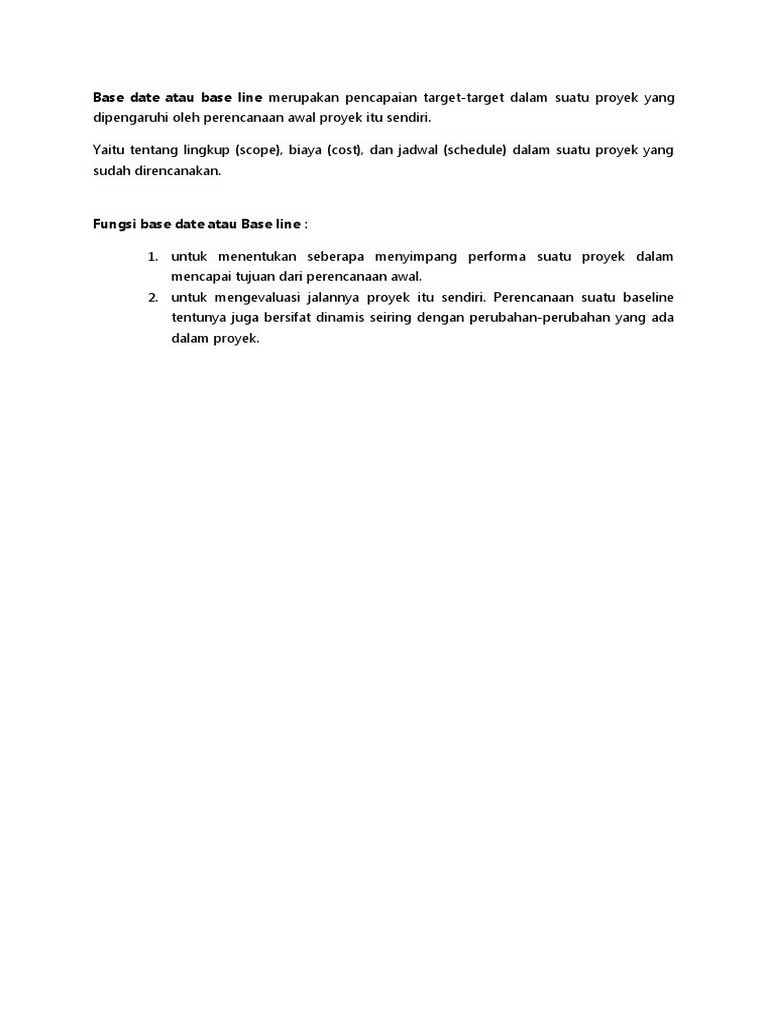 Pengertian dan Fungsi Base Line Proyek | PDF
