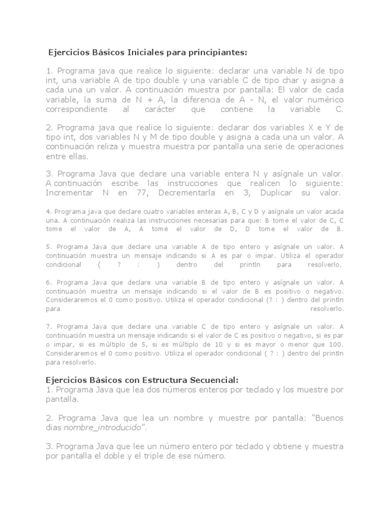 Ejercicios Java para Principiantes | PDF | Estructura de datos de ...