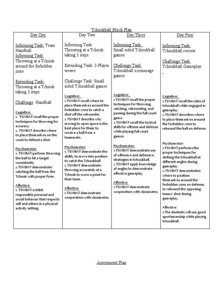 Tchoukball Block Plan | PDF | Educational Assessment | Pedagogy
