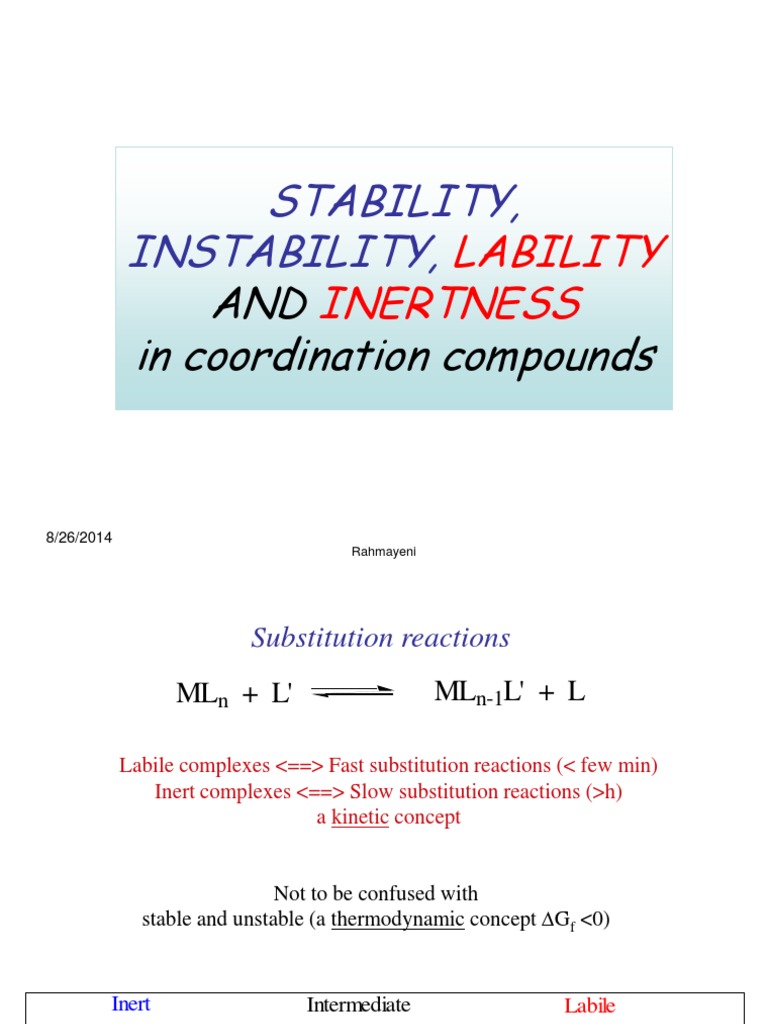 Labile vs Inert Complexes in Chemistry | PDF | Hydroxide | Coordination ...