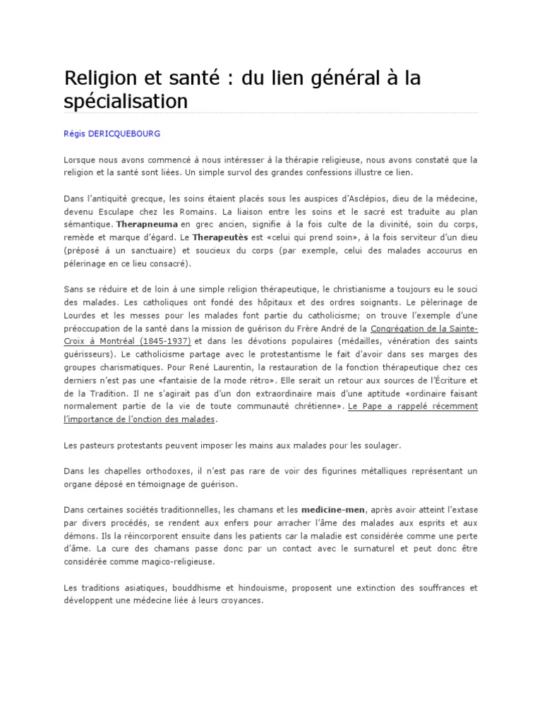 Religion et guérison : l'approche antoiniste | PDF | Spiritualité | Dieu