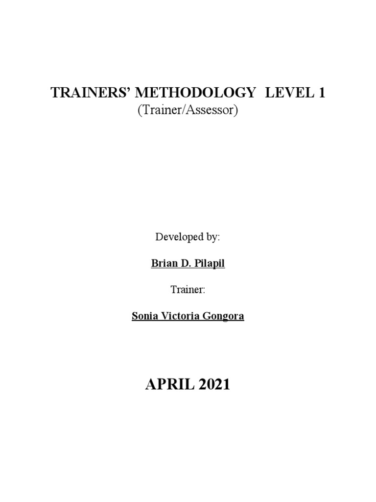 Trainers' Methodology Level 1: (Trainer/Assessor) | PDF | Learning ...