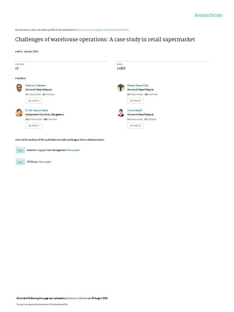 Challenges Of Warehouse Operations A Case Study In Retail Supermarket