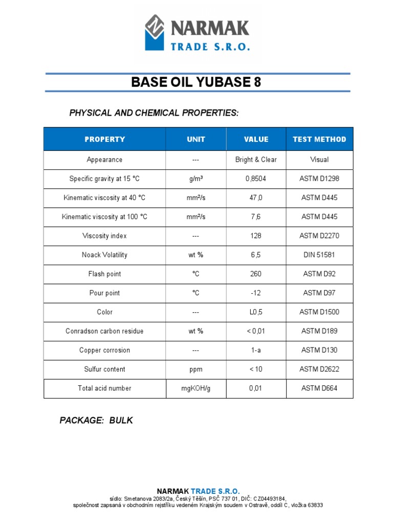 Base Oil - YUBASE - 8 | PDF