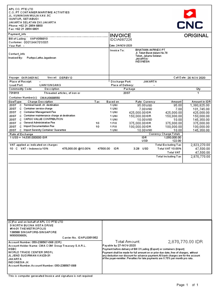 Invoice for Binatama Akrindo | PDF | Indonesian Rupiah | Value Added Tax