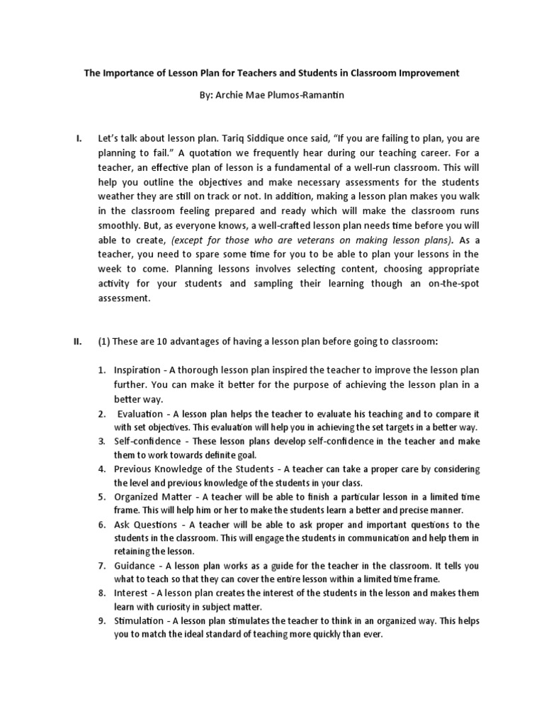 Benefits of Lesson Planning for Teachers | PDF | Lesson Plan | Teachers