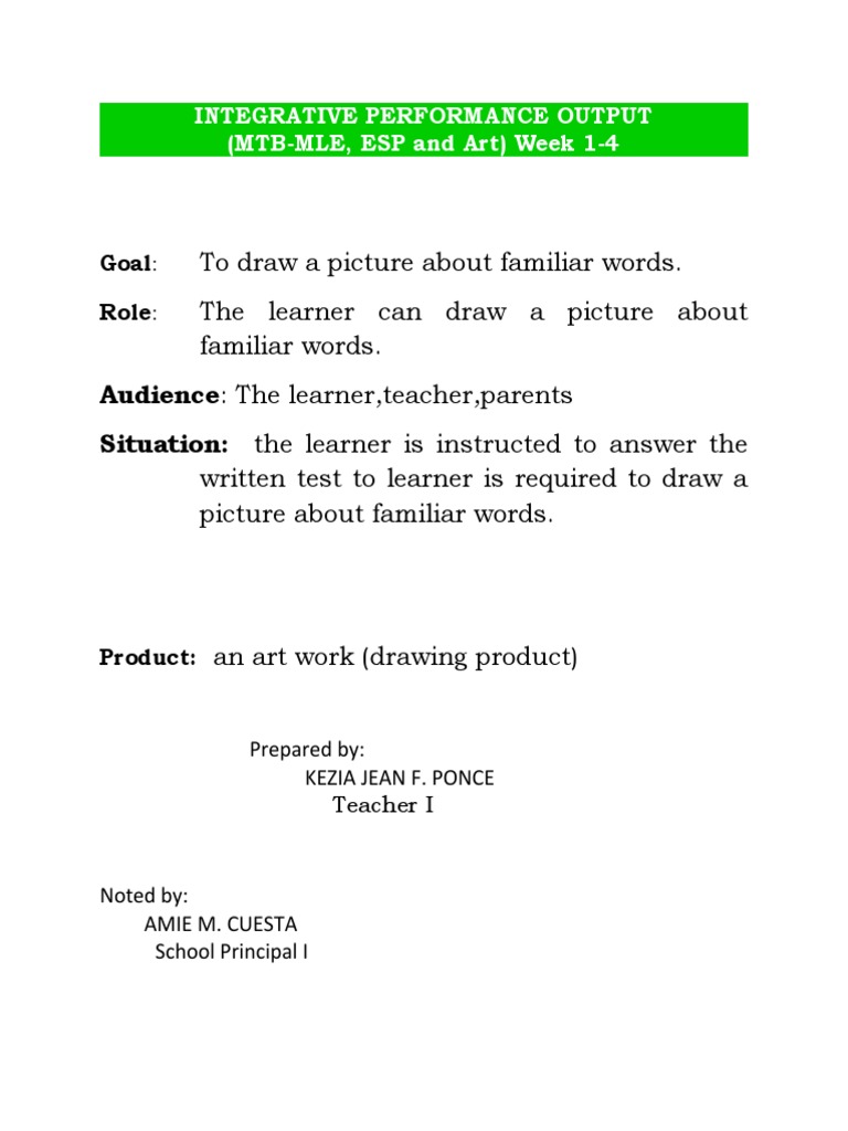Integrative Performance Output for Grade 1 | PDF | Human Nature | Learning