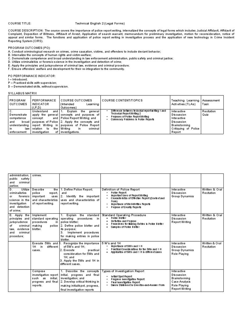 Technical English 2 (Legal Forms PDF Affidavit Forensic Science