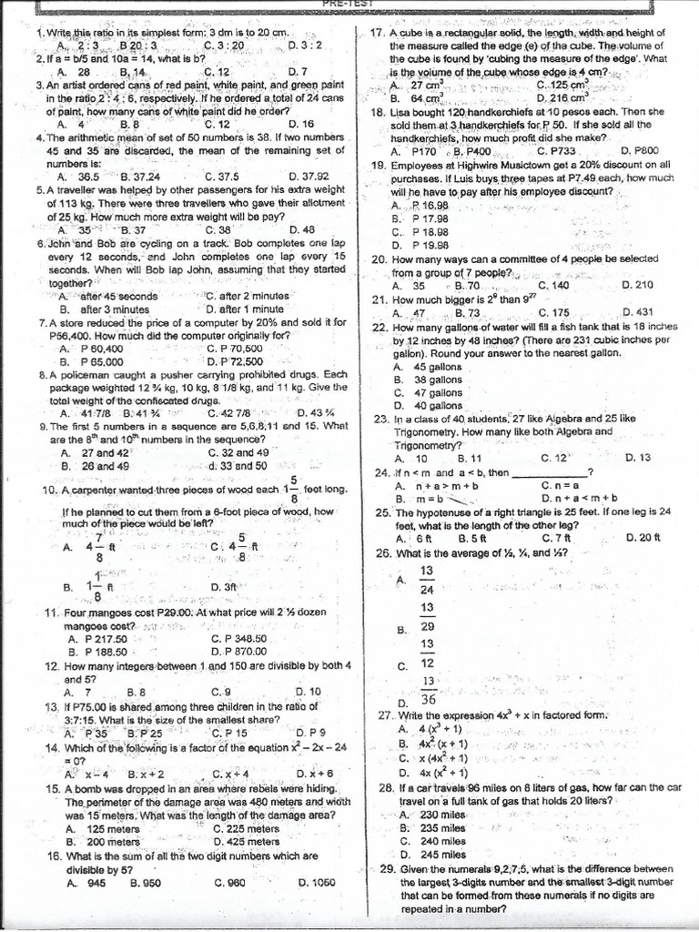 Pre Test Math LET Review | PDF