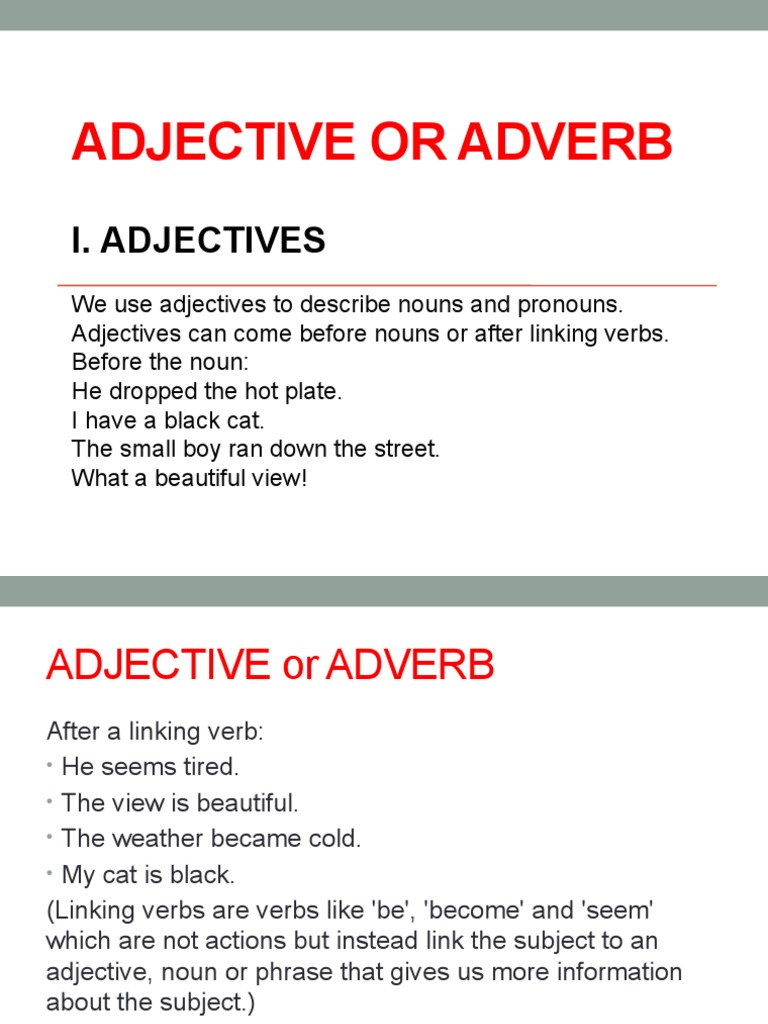 Adjectives and Adverbs Explained | PDF | Verb | Adverb