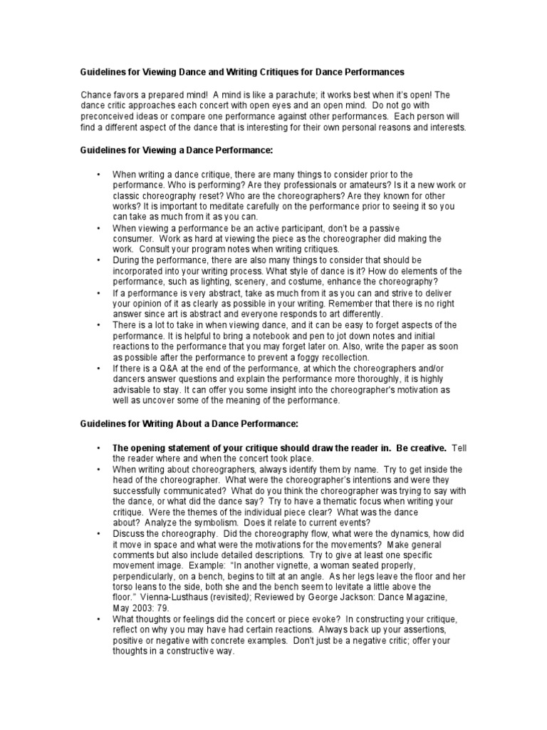 Dance Critique | PDF | Ballet | Dances