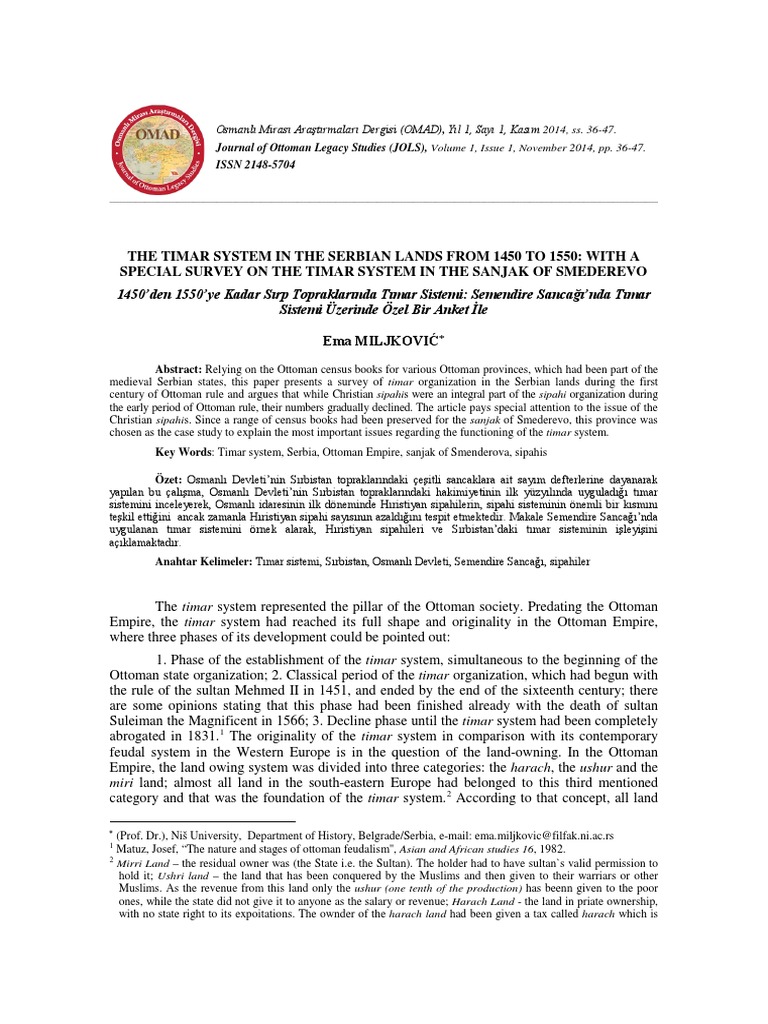 The Timar System in The Serbian Lands FR | PDF | Muslim Empires ...