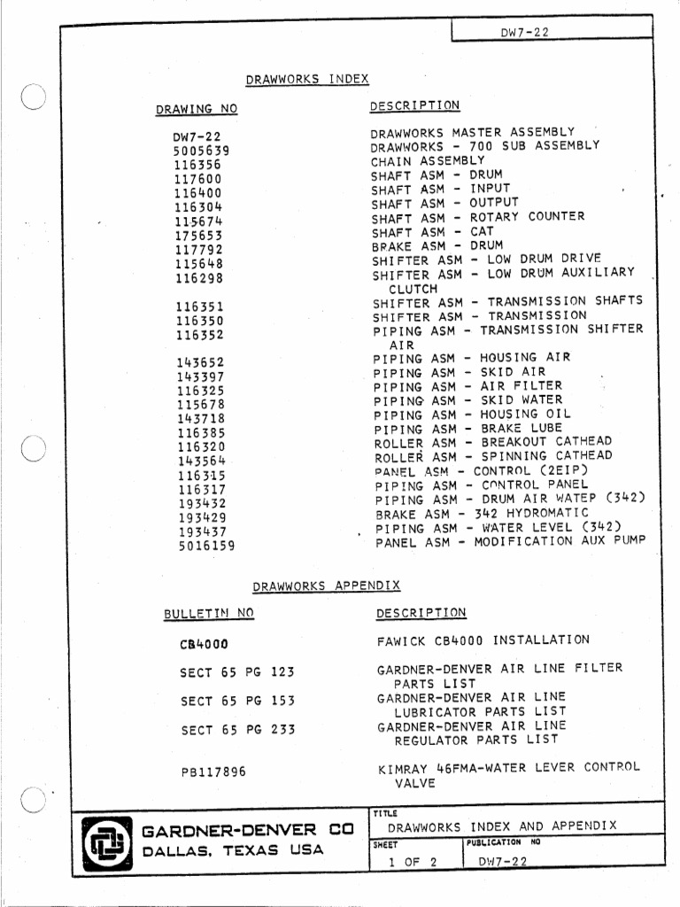 Gardner Denver DW7-22 Drawworks Parts List | PDF