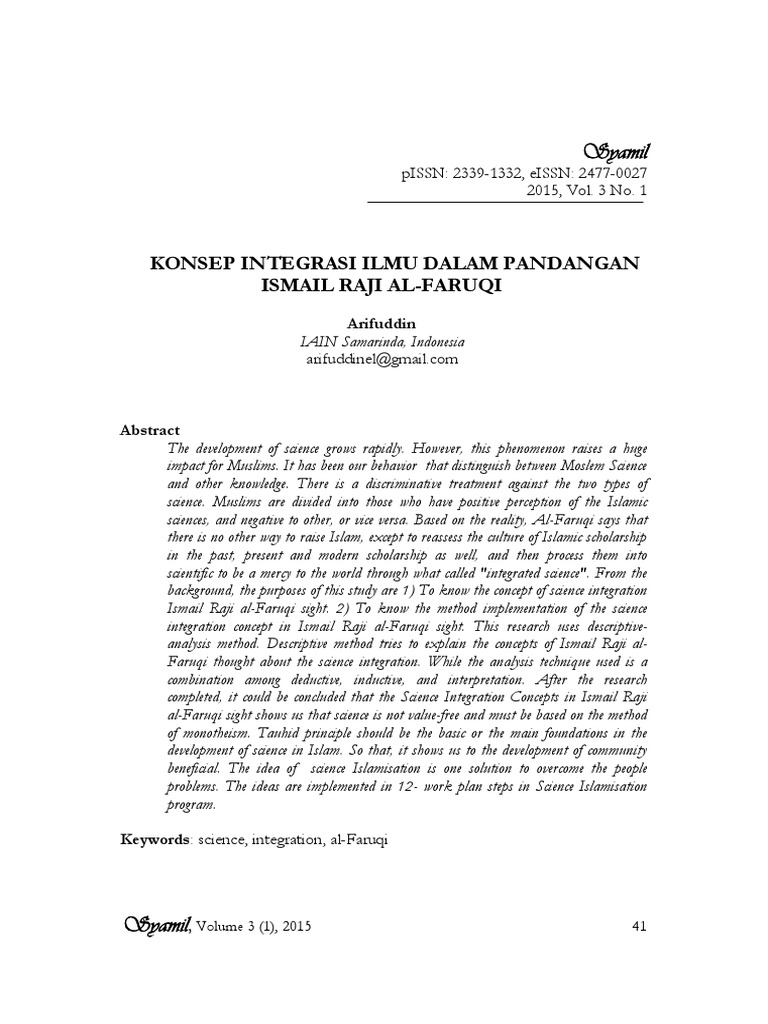 Syamil: Konsep Integrasi Ilmu Dalam Pandangan Ismail Raji Al-Faruqi ...