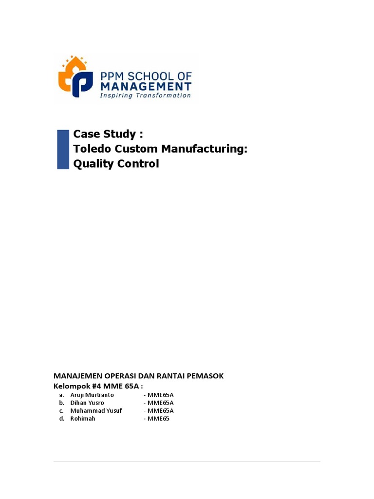 CASE 5 - CH 9 - Toledo Custom Manufacturing QC - 010819-1 Kel 4 MME65 ...