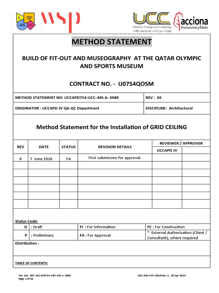 Grid Ceiling Installation Method Statement | PDF | Safety ...