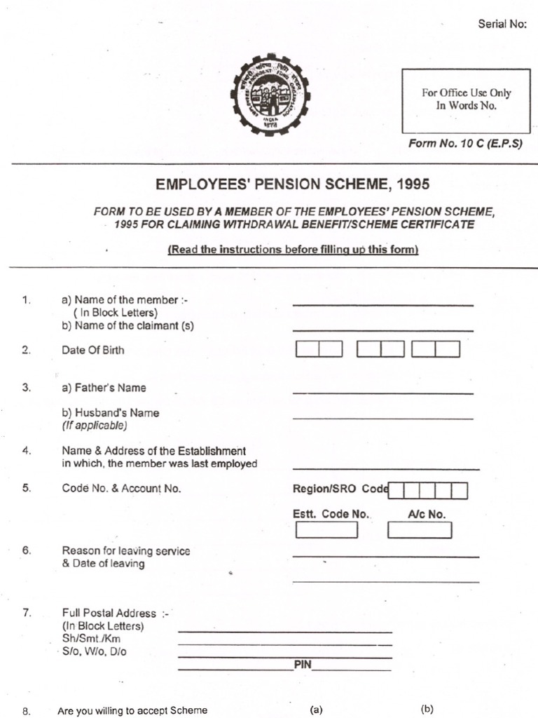 PF Withdrawl form Cheque Banking