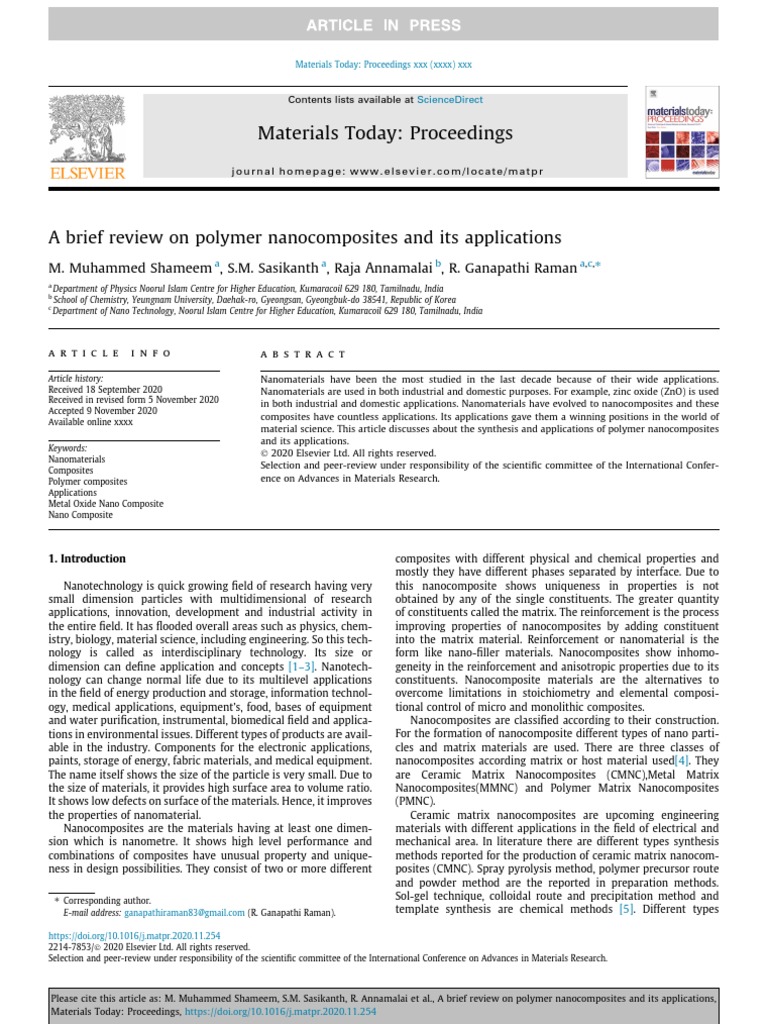A Brief Review On Polymer Nanocomposites and Its Applications | PDF ...