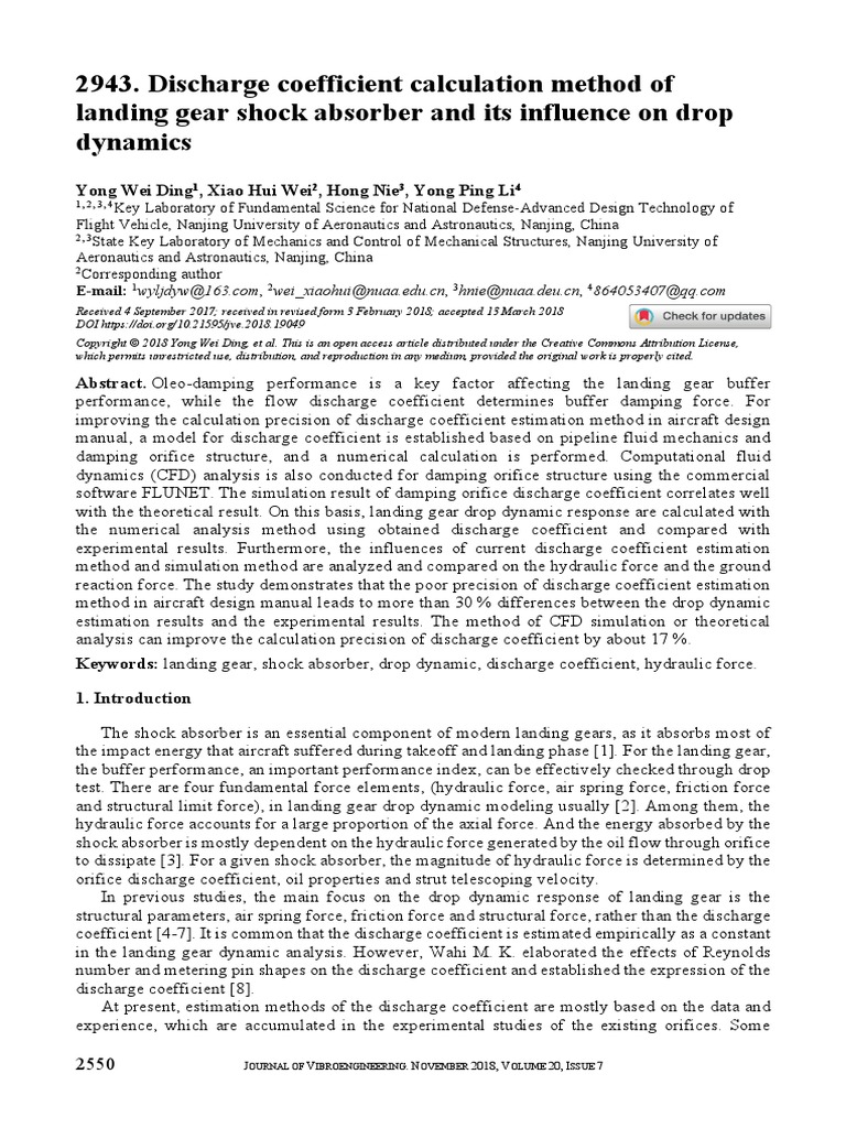 Discharge Coefficient Calculation Method of Landing Gear Shock Absorber ...