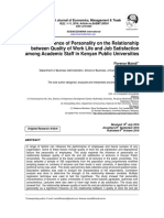 The Influence of Personality On The Relationship Between Quality of Work Life and Job Satisfaction Among Academic Staff in Kenyan Public Universities