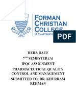 Hera Rauf 7 Semester (A) Ipqc Assignment Pharmaceutical Quality Control and Management Submitted To: Dr. Khurram Rehman