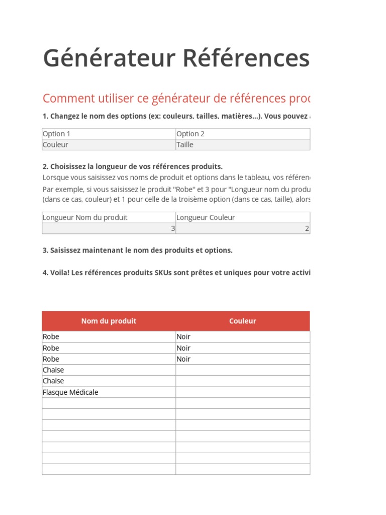 Générateur de Références Produits SKU | PDF | Enseignement des ...