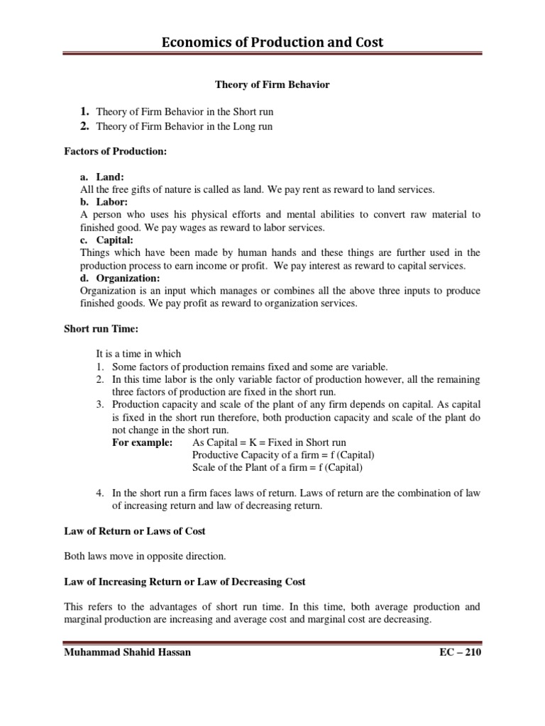 Theory of Production (Theory) | PDF | Factors Of Production | Capital ...