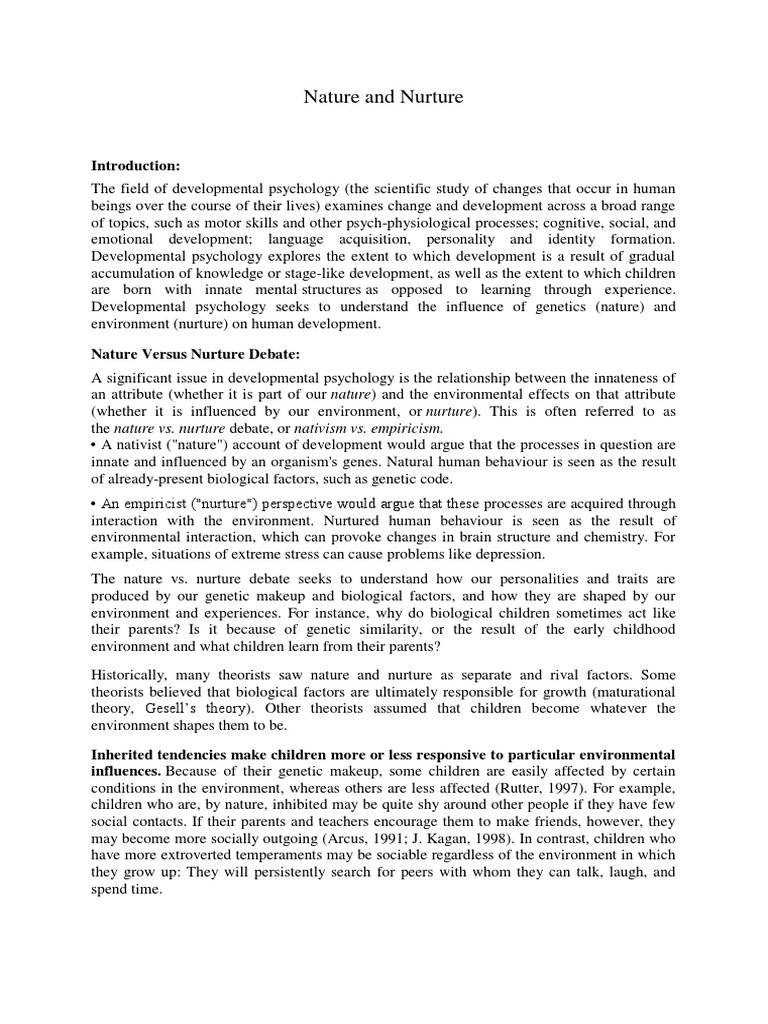 Nature vs. Nurture in Developmental Psychology | PDF | Nature Versus ...