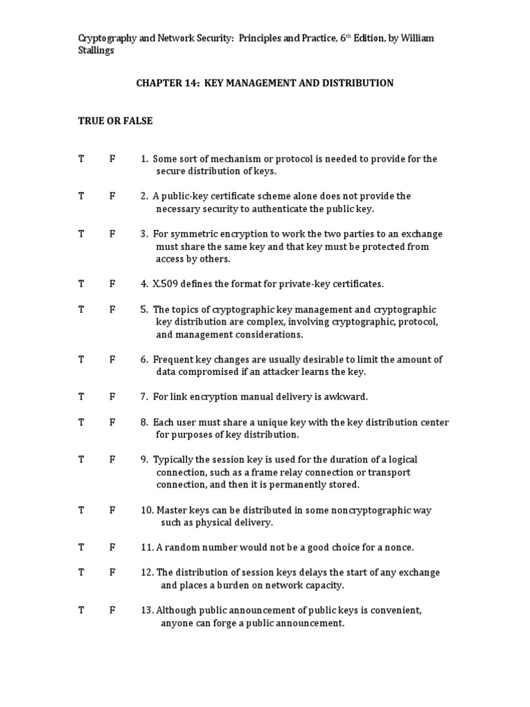 CH14 Testbank Crypto6e | PDF | Public Key Cryptography | Key 