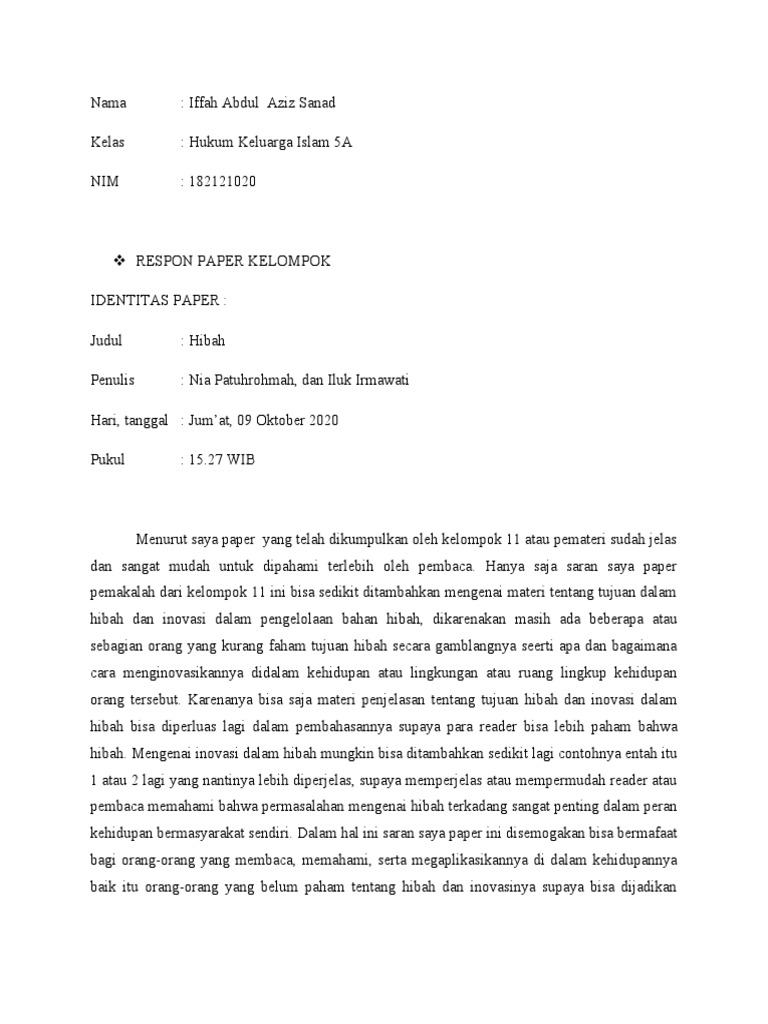 Contoh Respon Paper Hukum Keluarga | PDF