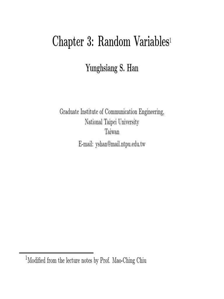 Chapter 3: Random Variables: Yunghsiang S. Han | PDF | Probability ...