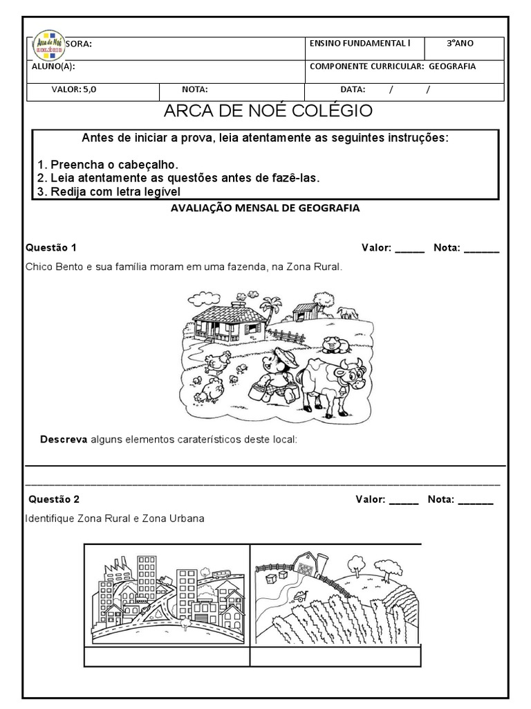 Avaliações Geografia 3 Ano | PDF | Paisagem | Science