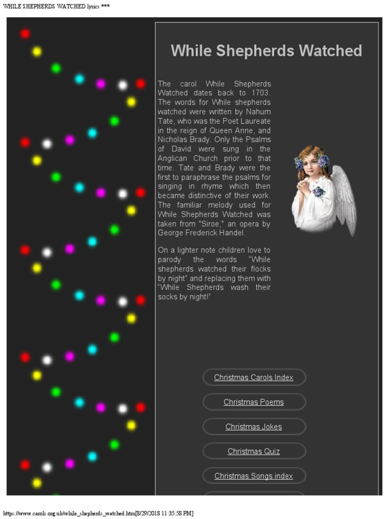 While Shepherds Watched Lyrics | PDF | Christmas Carols | Christmas