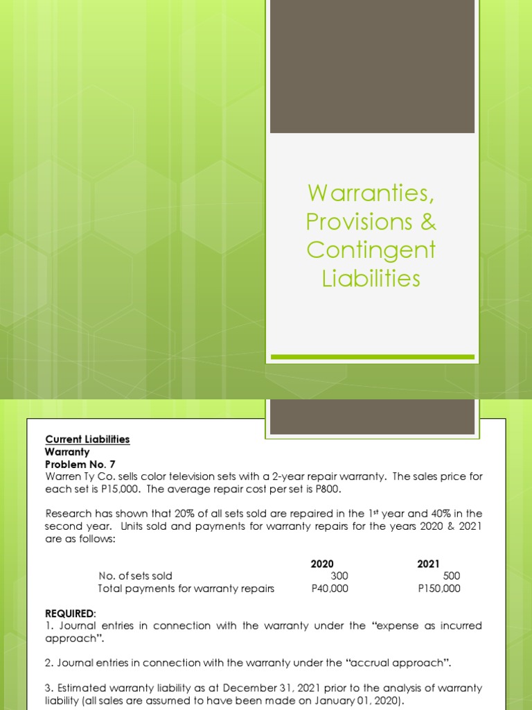 Warranties, Provisions and Contingent Liabilities PDF Lawsuit