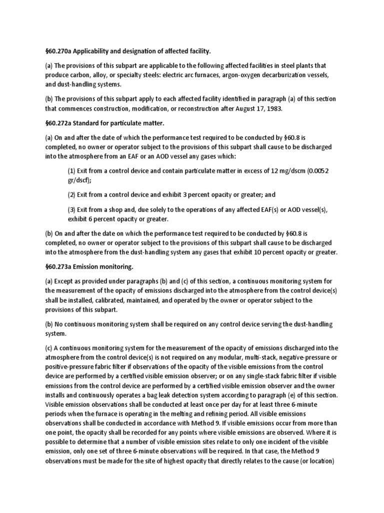 40 CFR Part 60, Subpart AAa | PDF | Flow Measurement | Duct (Flow)
