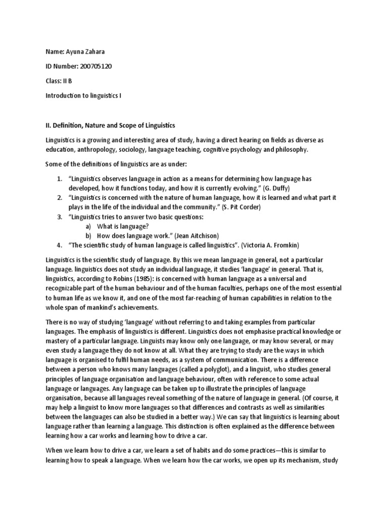Definition nature and scope of linguistics pdf sentence