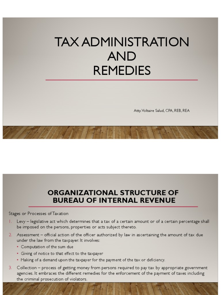 Tax Administration and Remedies Overview | PDF | Internal Revenue ...