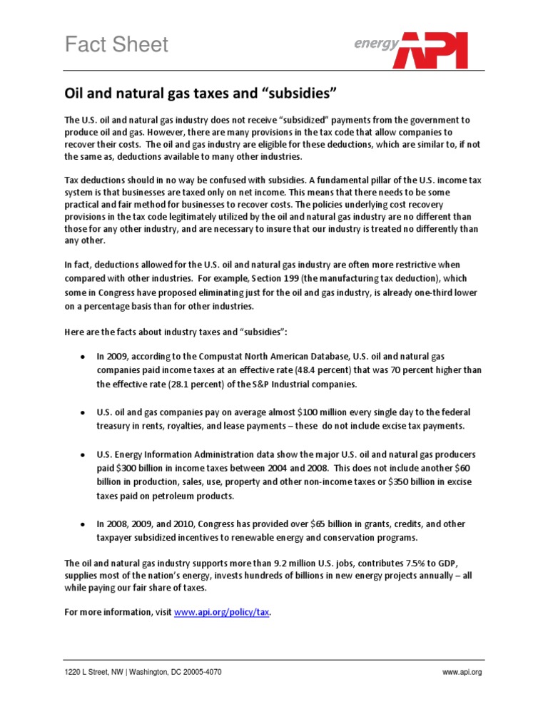 The Facts About Oil and Natural Gas Taxes and "Subsidies" PDF