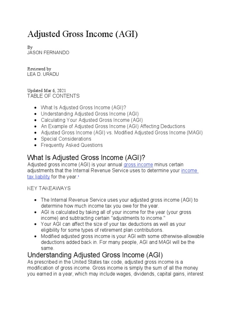 Understanding Adjusted Gross Income (AGI) | PDF