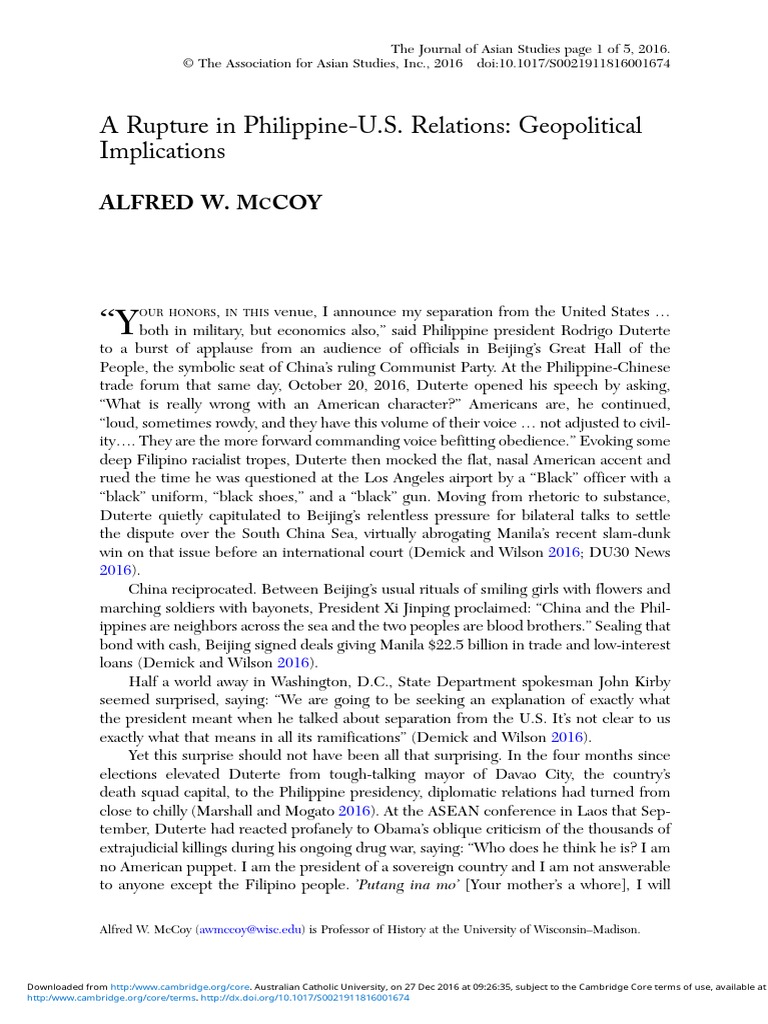 Alfred McCoy A Rupture in US-Philippine Relations | PDF | Rodrigo ...