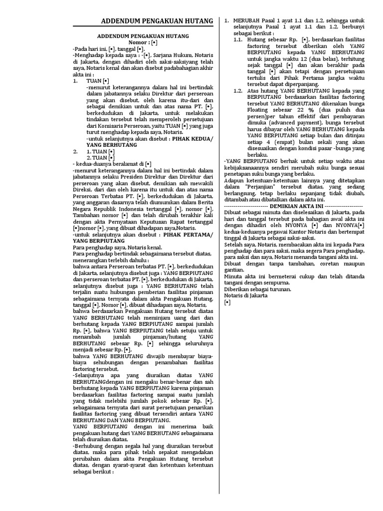 Addendum Pengakuan Hutang Notaris | PDF