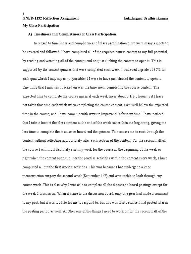 Reflection Assignment - GNED-1132 | PDF | Understanding | Reading ...