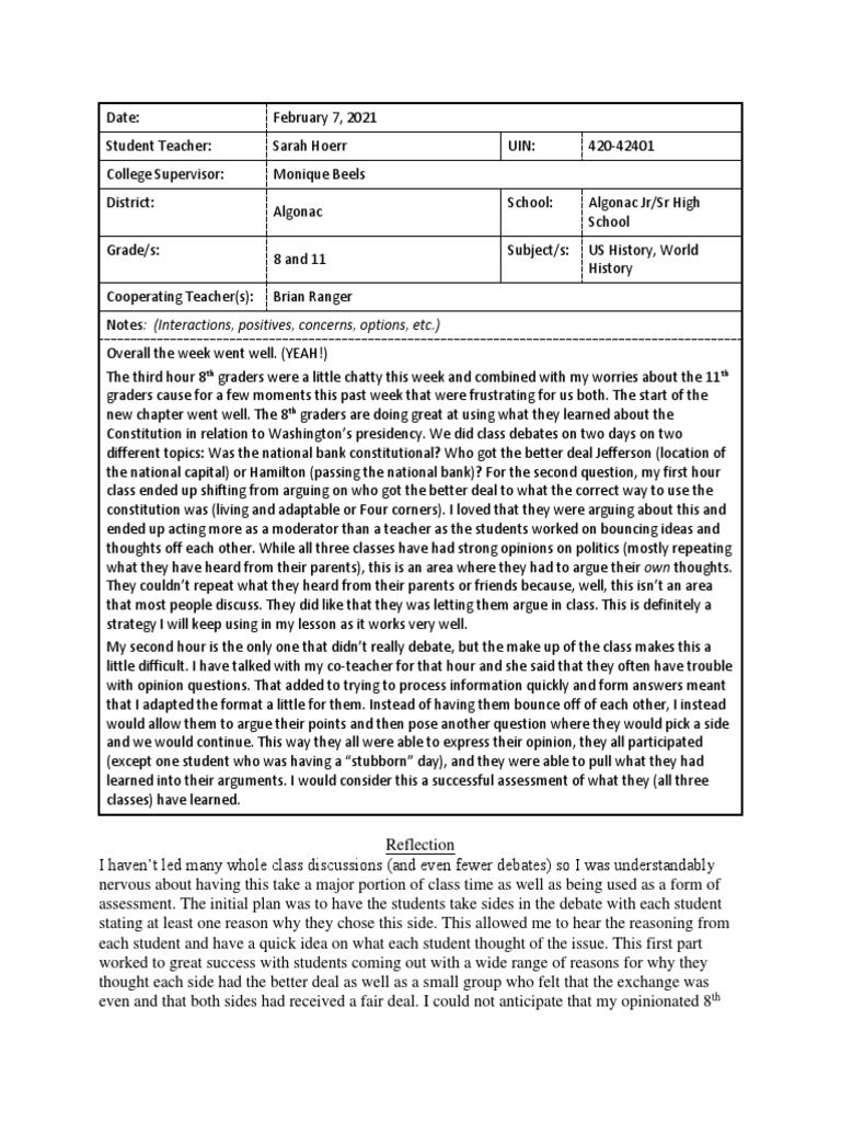 Field Experience Excerpt With Reflection | PDF | Reason | Communication
